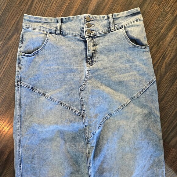 WASH LAB Cotton Blend Washed Denim Maxi Skirt 70s Style NWOT/SIZE 31/12 - Picture 1 of 16